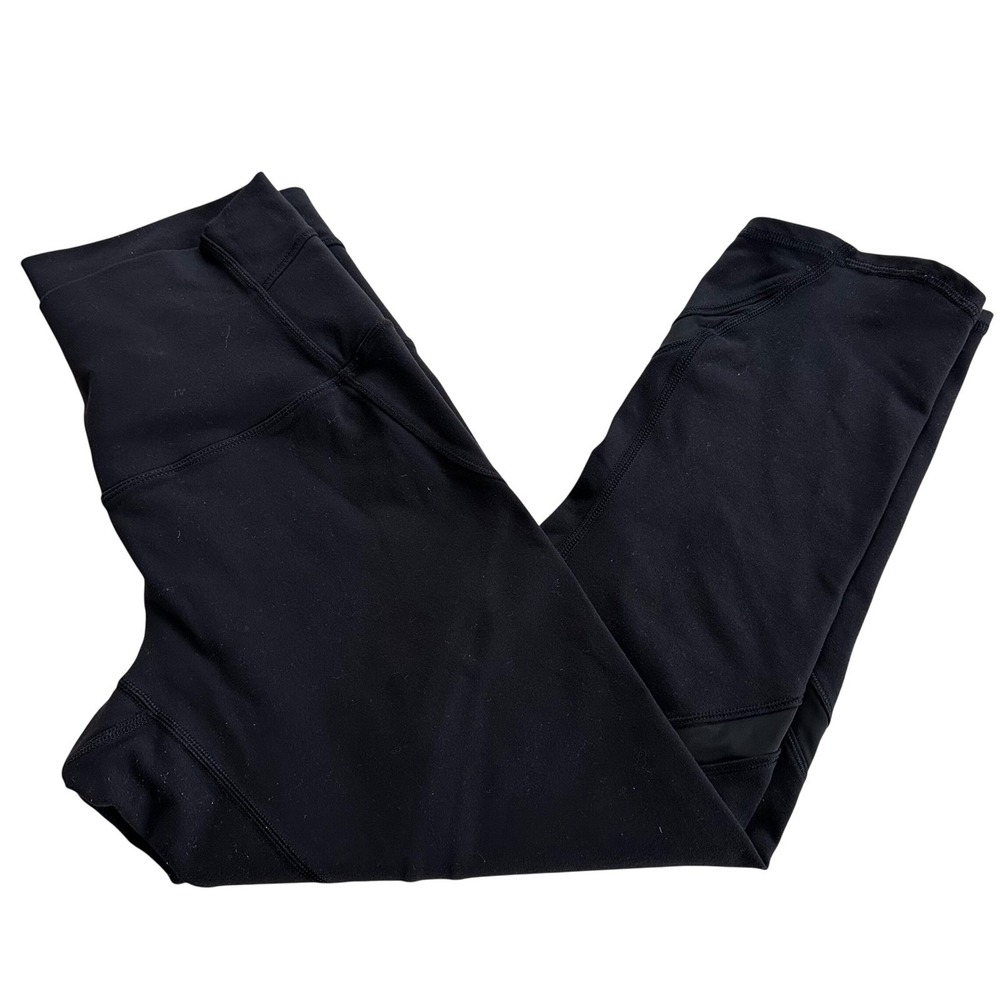 Lululemon Black High Rise Mesh Panel Crop Leggings Size 6 Yoga Pants